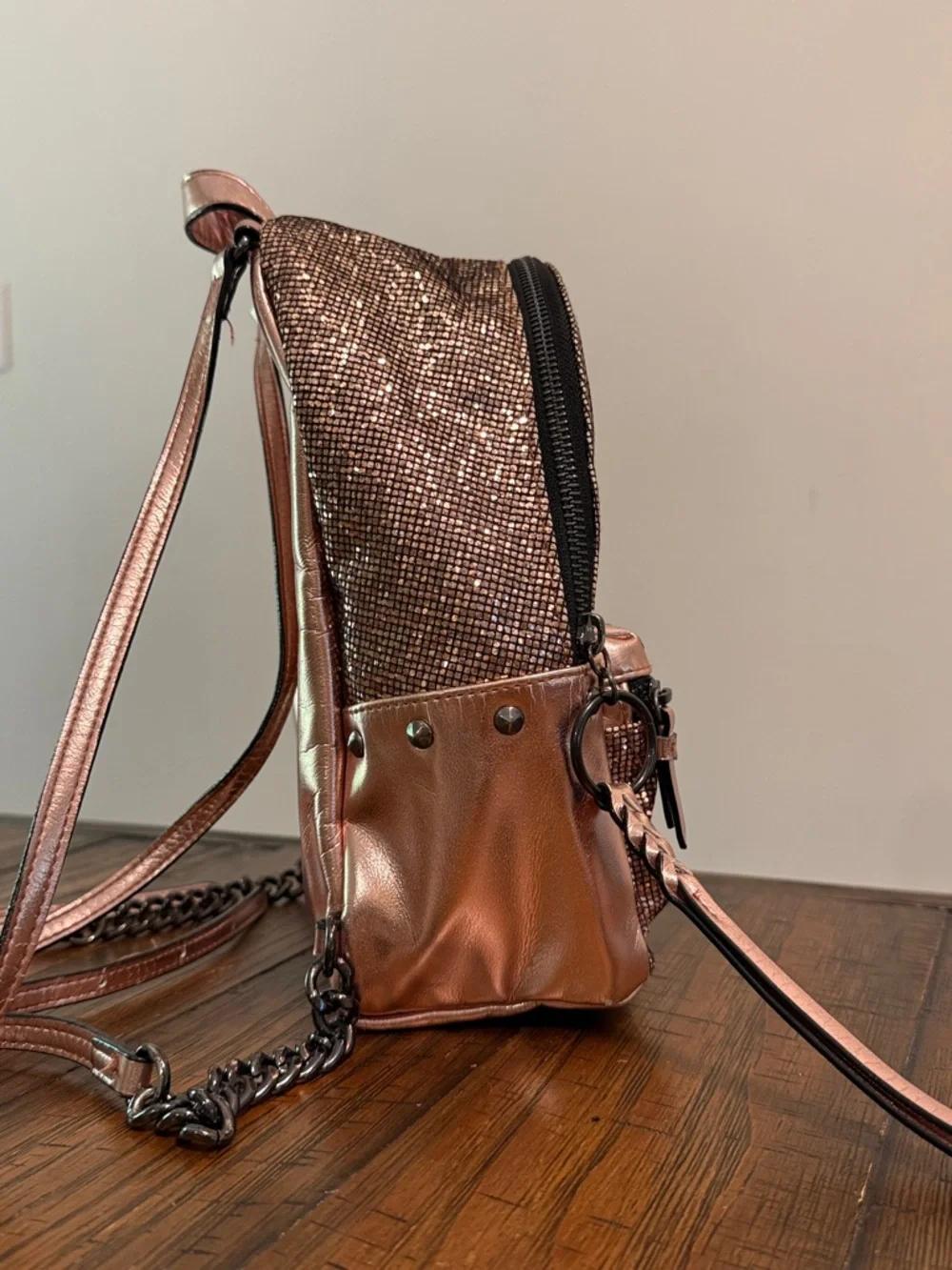 Victoria's Secret Sparkling Rose Gold Mini Backpack - Picture 5 of 8